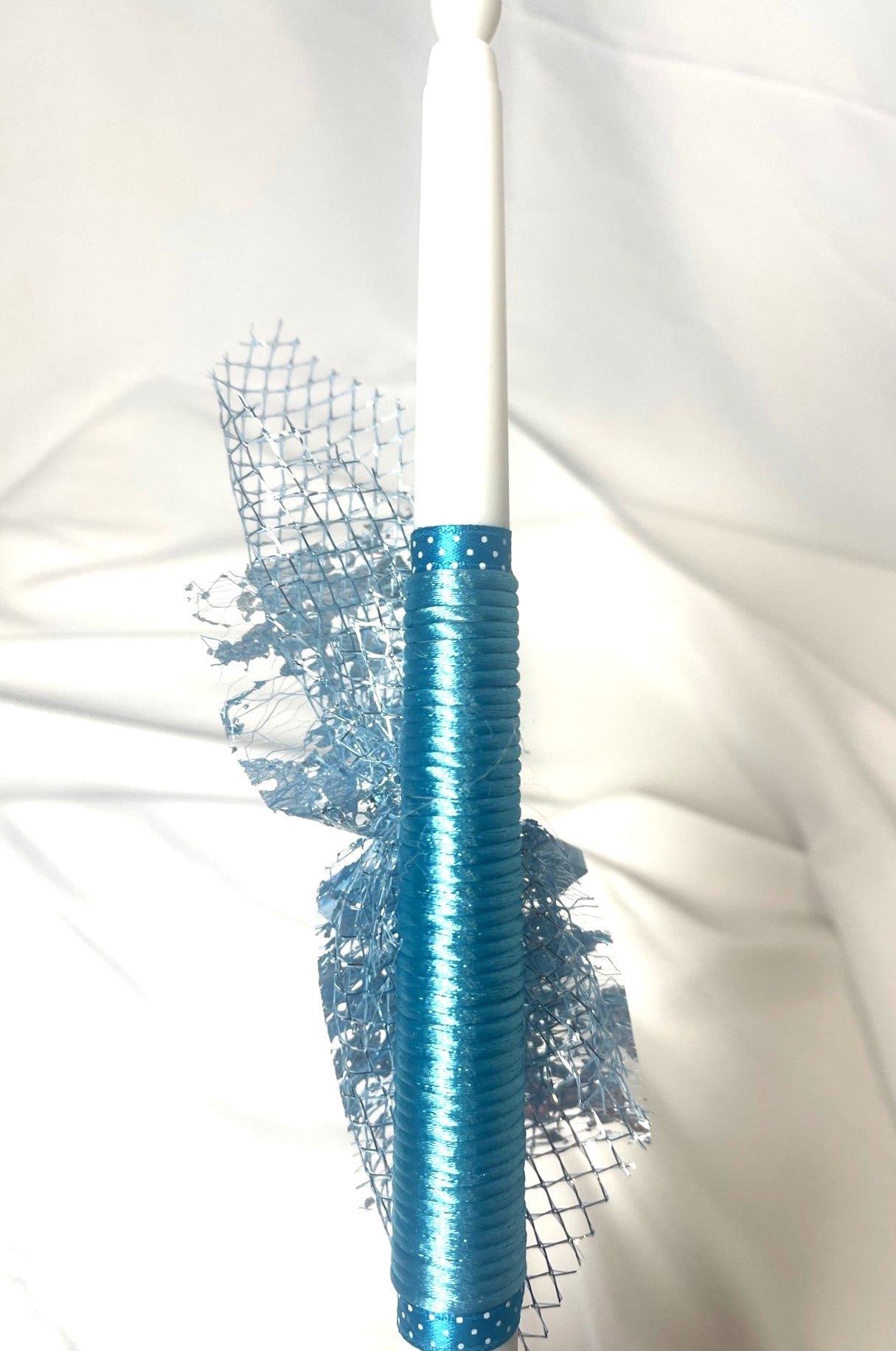 Flameless Battery Easter Candle- Blue Cross - Lambathes / Palm Sunday 28cm (SMALL)