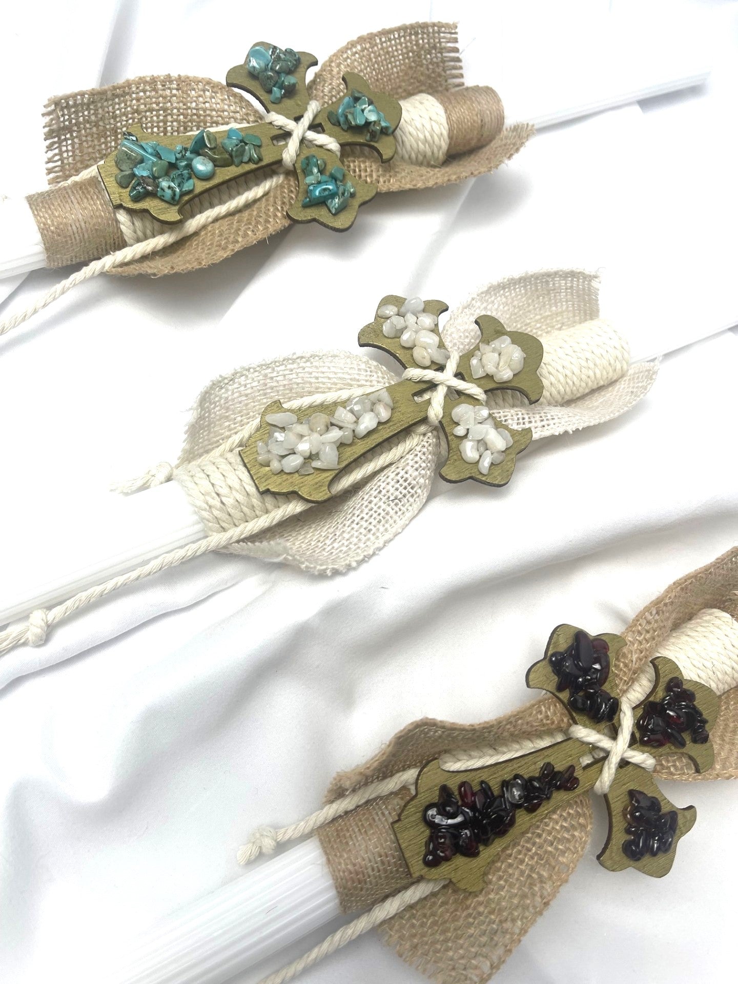 Turquoise Gemstone Cross Easter Candle - Lambatha / Palm Sunday 40cm (LARGE)