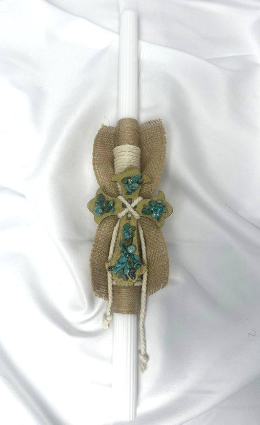 Turquoise Gemstone Cross Easter Candle - Lambatha / Palm Sunday 40cm (LARGE)