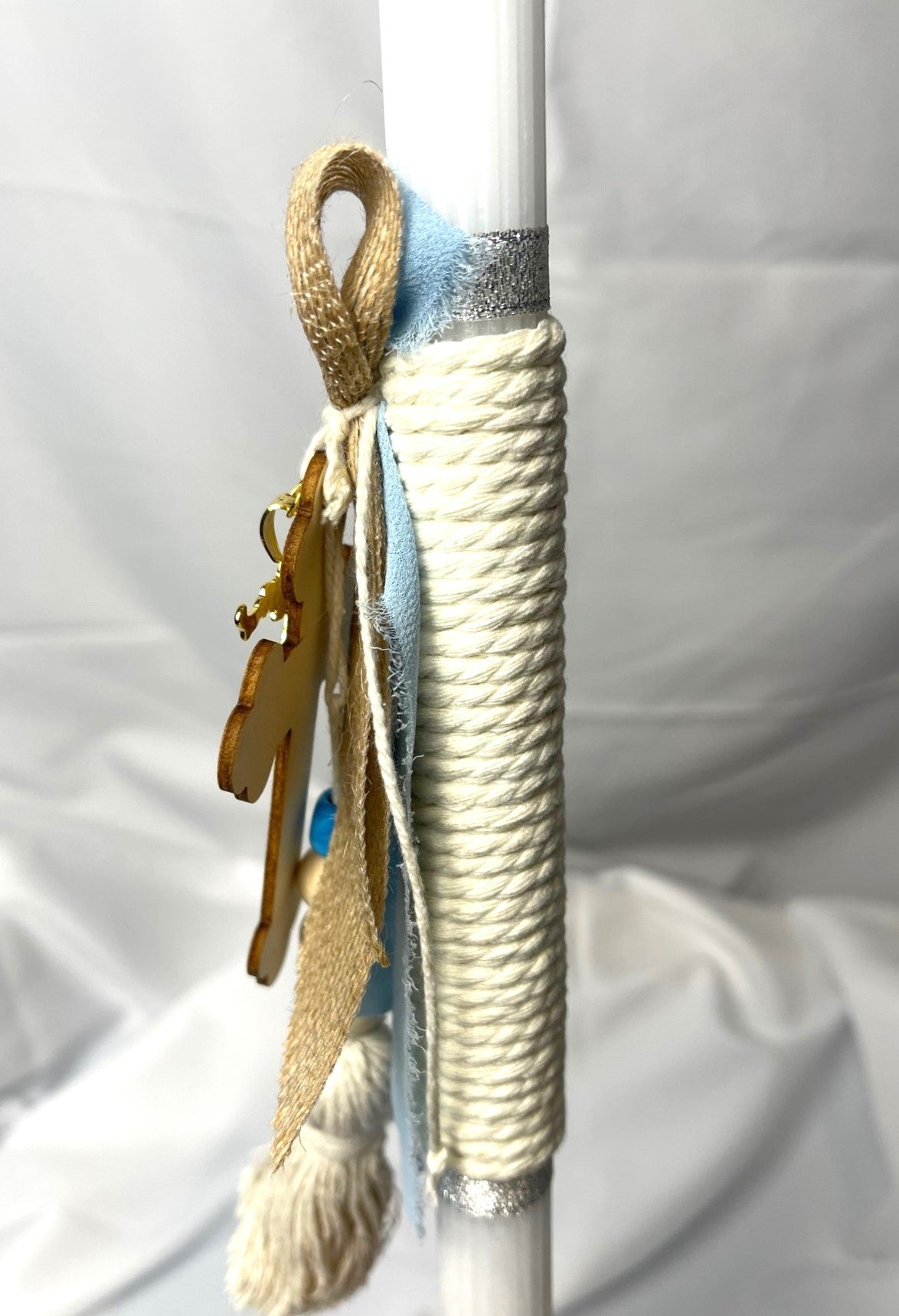 Grecian Cross with Greek Flag (Gold) Lambatha Orthodox Easter Candle 40cm (LARGE)