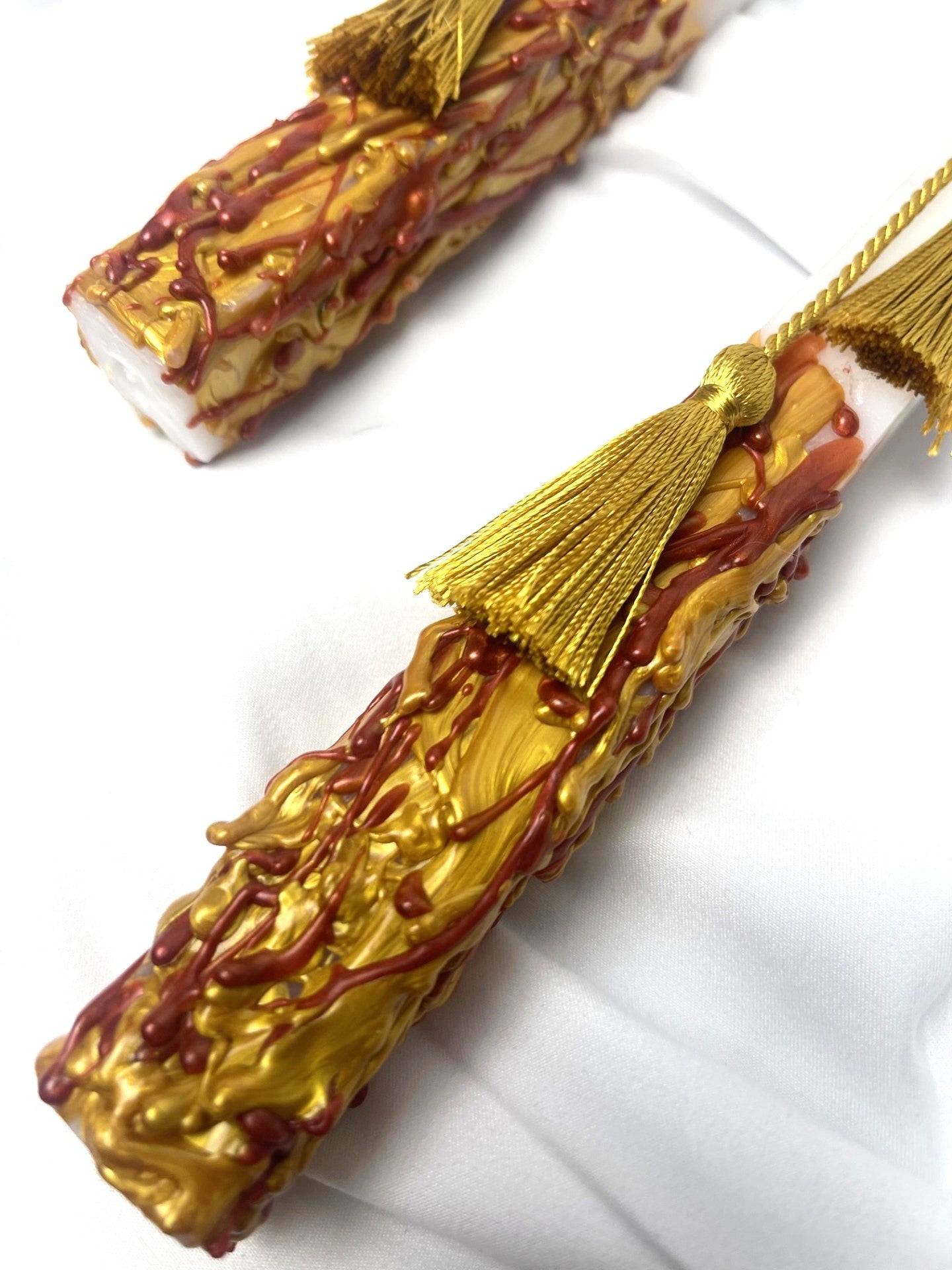 Gold Cross with Drip Wax Easter Candle - Lambatha / Palm Sunday 40 cm (LARGE)