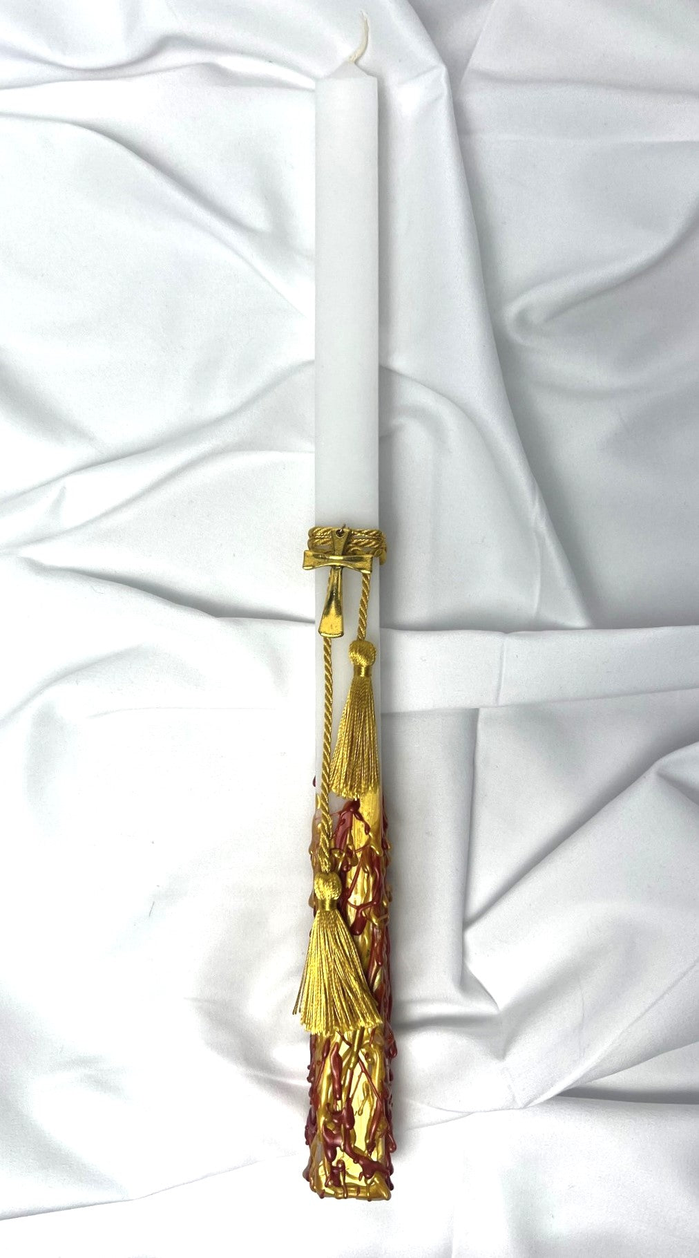 Gold Cross with Drip Wax Easter Candle - Lambatha / Palm Sunday 40 cm (LARGE)