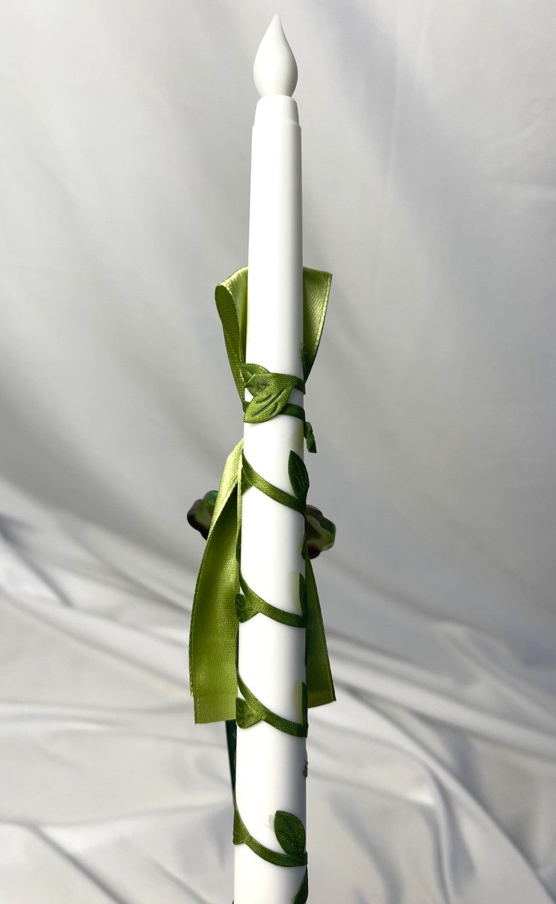 Flameless Battery Easter Candle - Green Cross - Lambathes / Palm Sunday 28cm (SMALL)