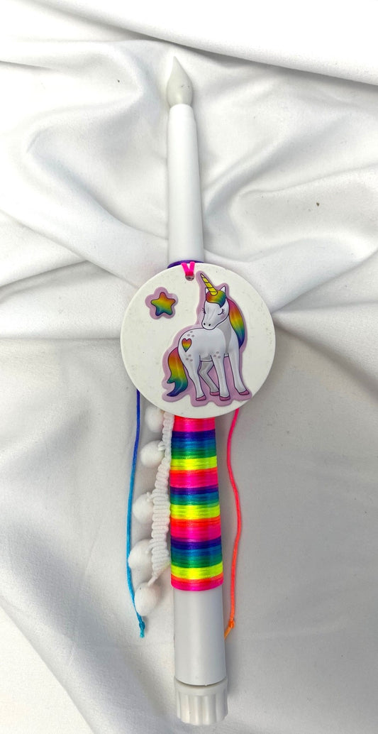 Flameless Battery Easter Candle - Unicorn - Lambathes / Palm Sunday 28cm (SMALL)
