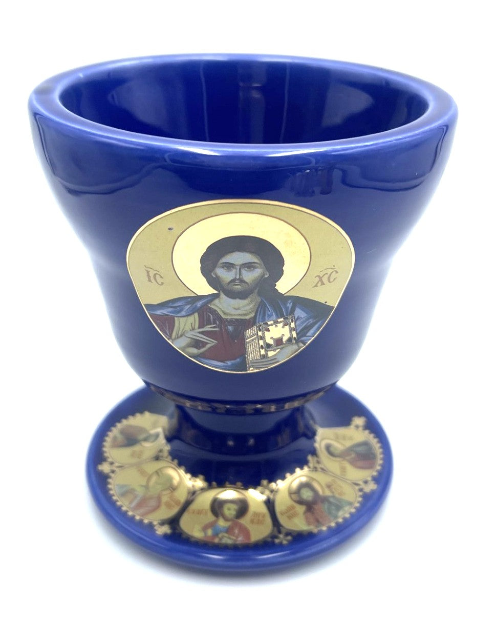 Ceramic Chalice Shaped Oil Vigil Lamp - Kandili (Royal Blue)