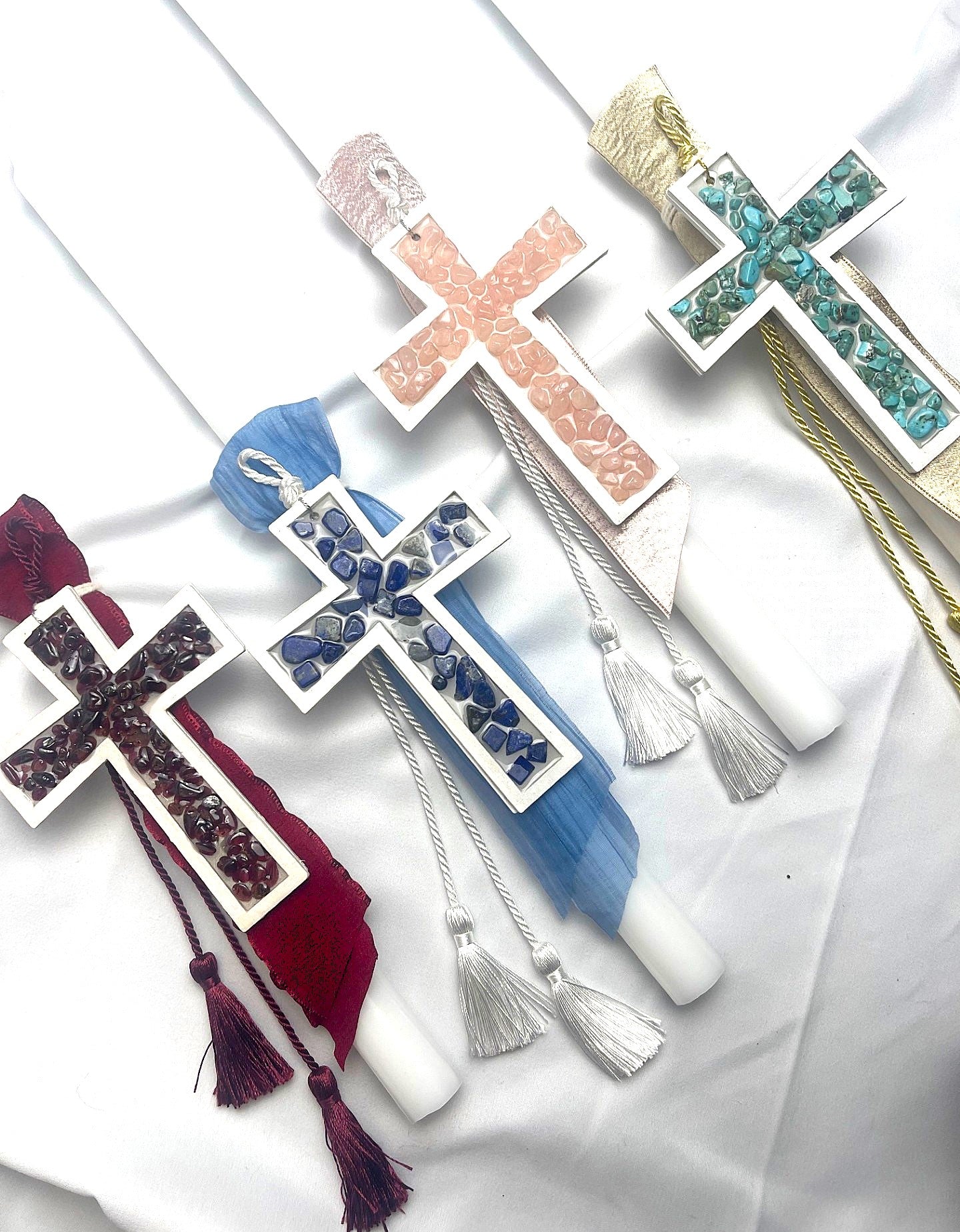 Gemstone Cross Lambatha / Palm Sunday Easter Candle 40cm (Large)