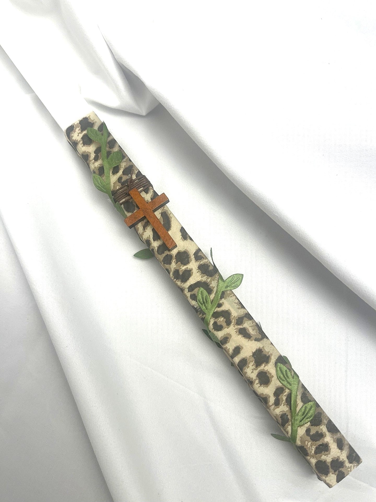 Animal Print -Cross Easter Candle Lambatha 40cm (LARGE)
