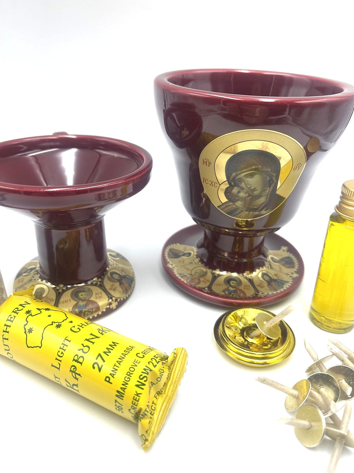 Ceramic Chalice Shaped Oil Vigil Lamp - Kandili (Deep Red)
