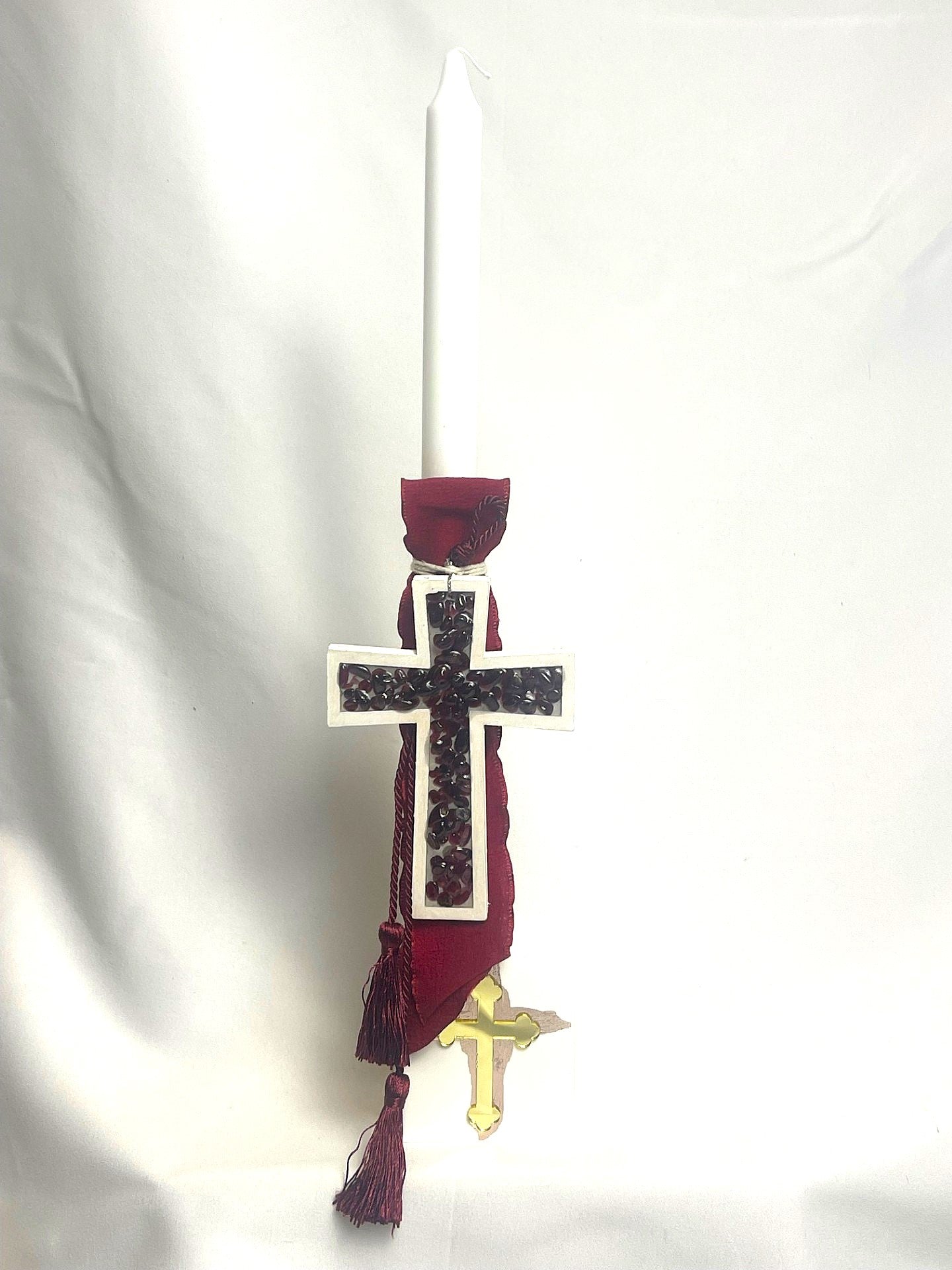 Gemstone Cross Lambatha / Palm Sunday Easter Candle 40cm (Large)