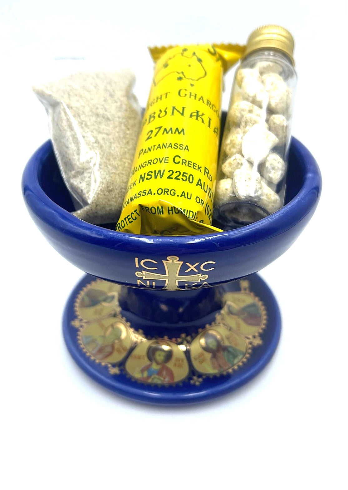 Ceramic Censor Livanistiri Set - Gold Leafed Icons (Royal Blue)