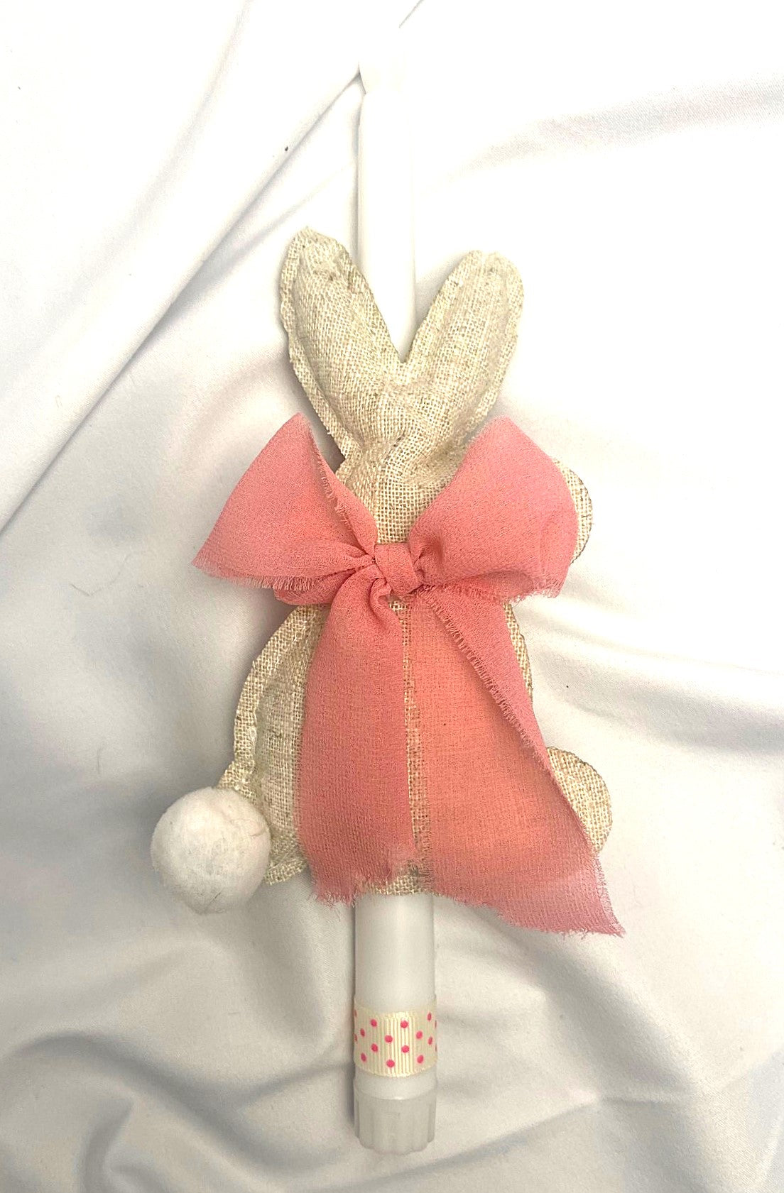 Flameless Easter Candle - Stuffed Bunny Pink Lamabtha / Palm Sunday 28cm (SMALL)