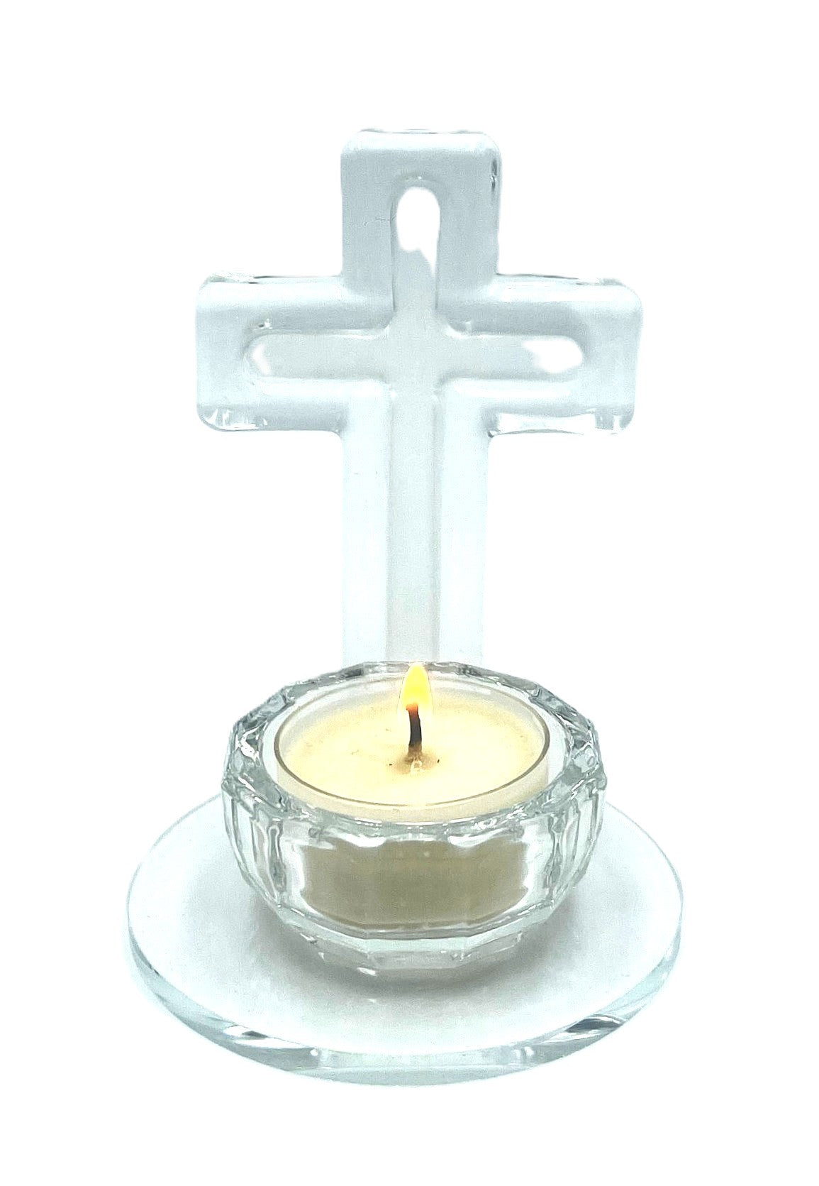 Glass Cross Tealight Holder