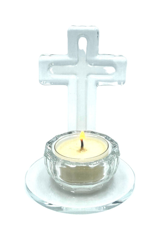 Glass Cross Tealight Holder