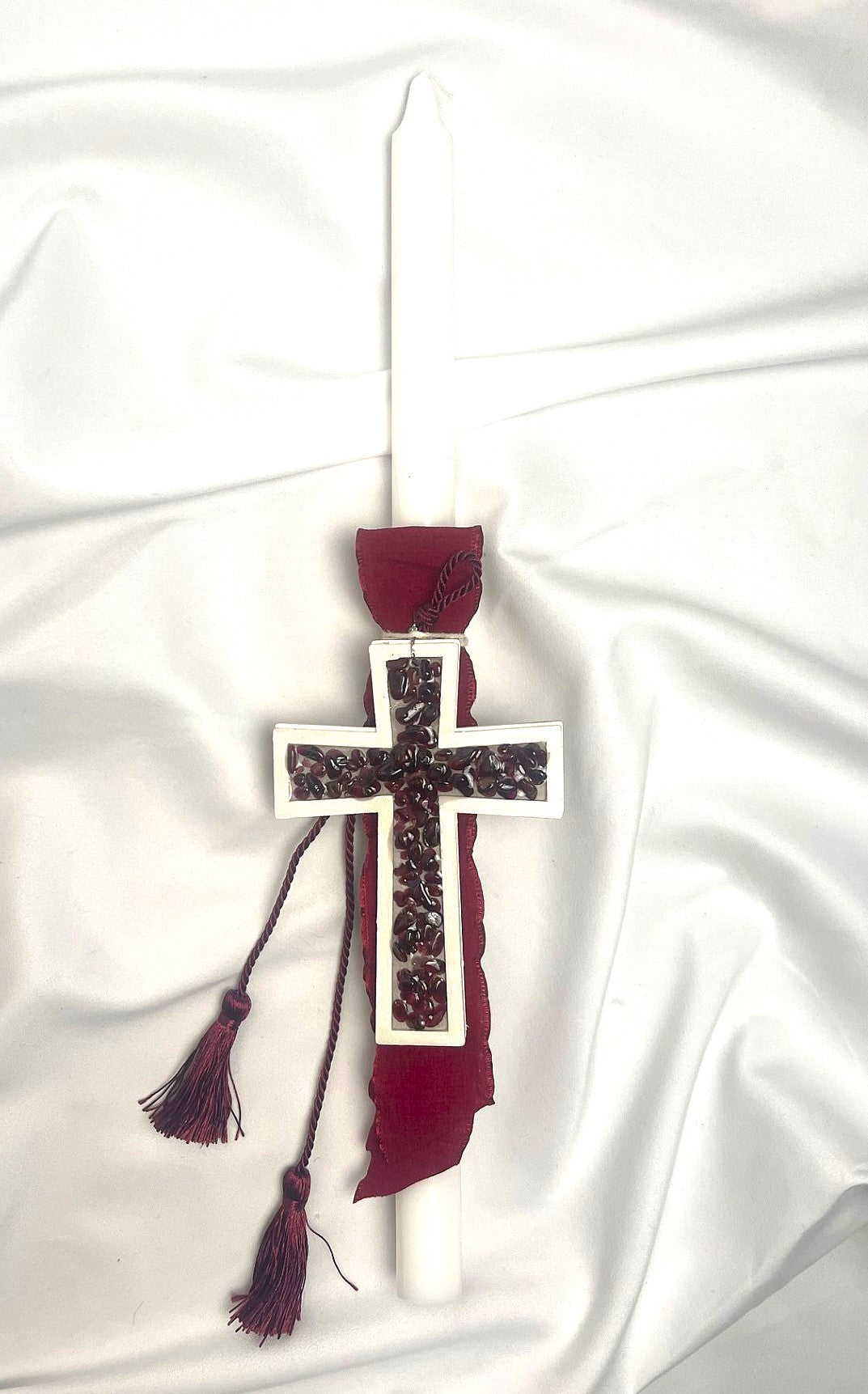 Gemstone Cross Lambatha / Palm Sunday Easter Candle 40cm (Large)