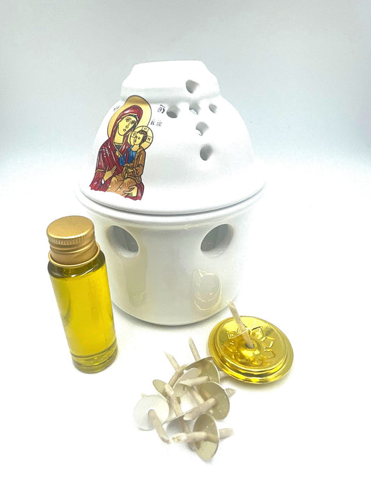 Ceramic Vigil Covered Lamp - Virgin Mary (Various Colours)