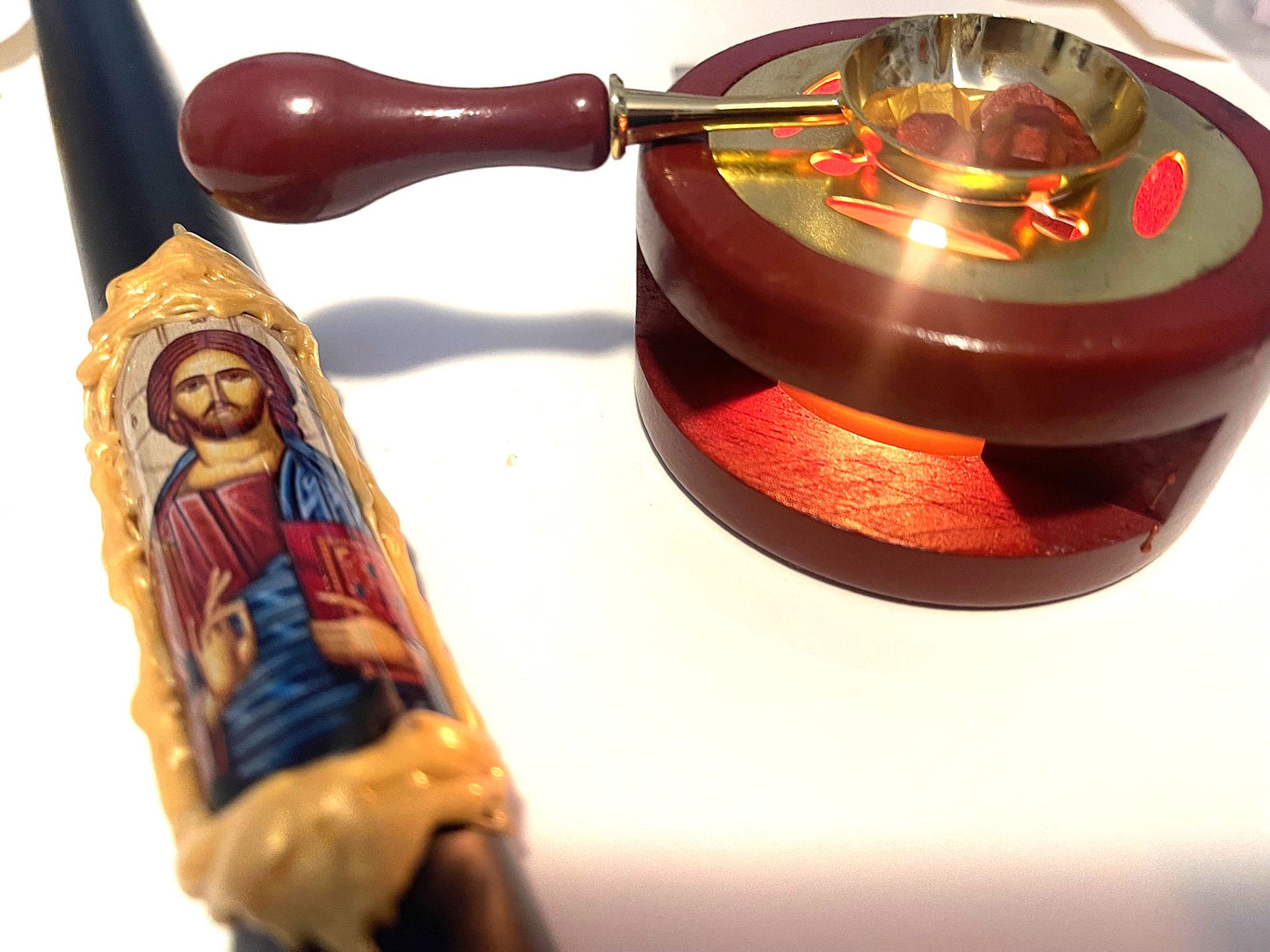 Byzantine Christ Icon Lambatha Easter Candle (Navy or White) 40cm (LARGE)