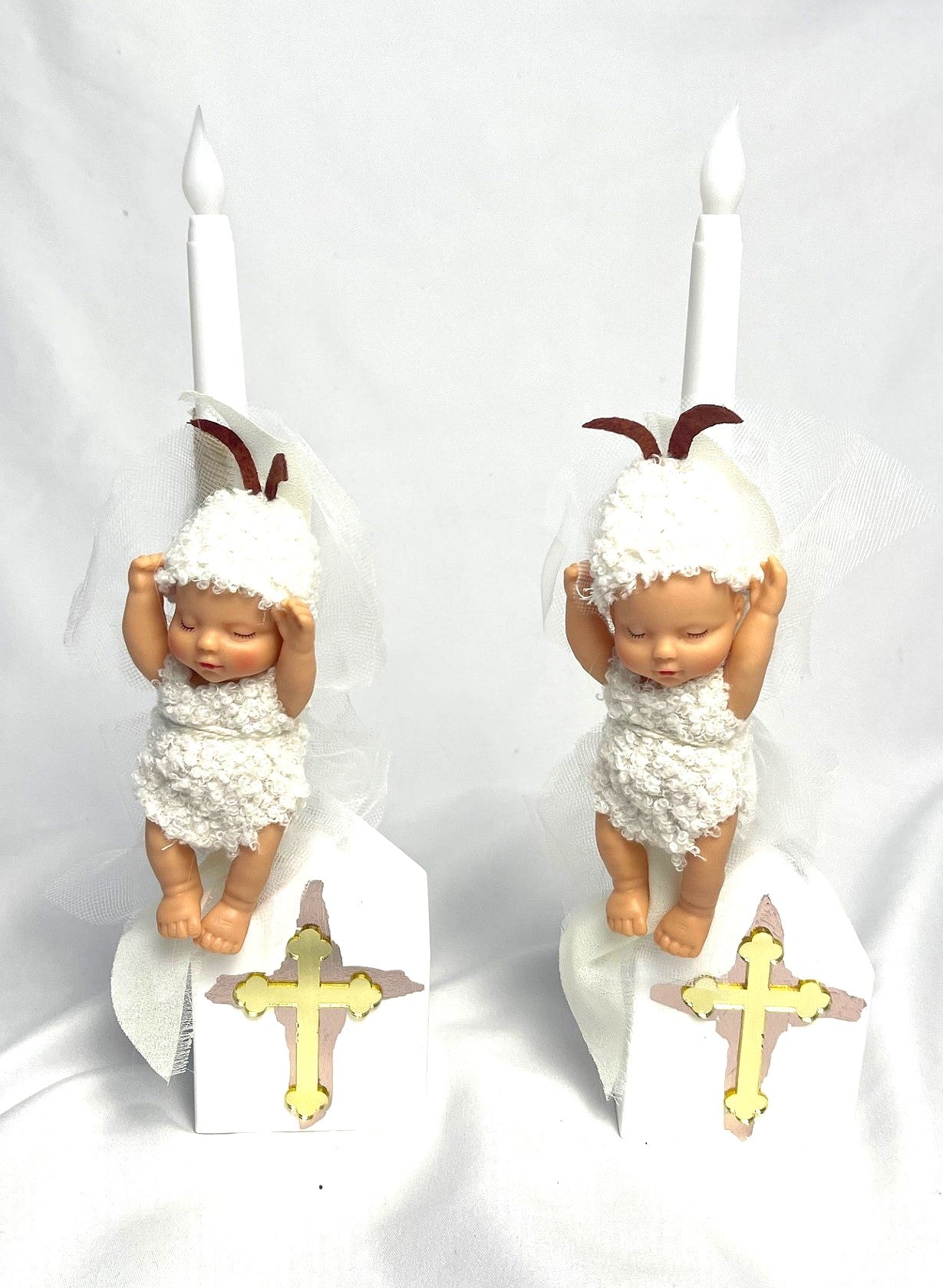 Flameless Battery Easter Candle - Baby Figurines - Lambatha / Palm Sunday 28cm (SMALL)