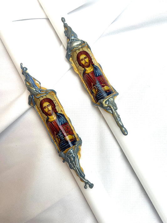 Byzantine Christ Icon Lambatha Easter Candle (Navy or White) 40cm (LARGE)