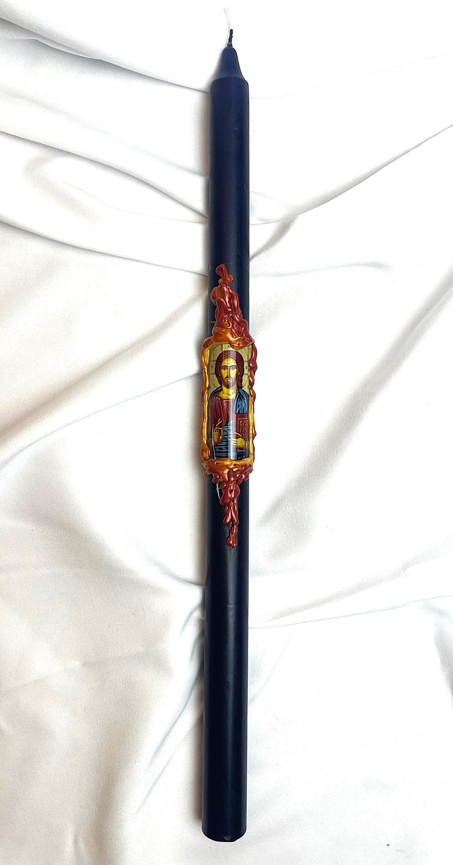 Byzantine Christ Icon Lambatha Easter Candle (Navy or White) 40cm (LARGE)