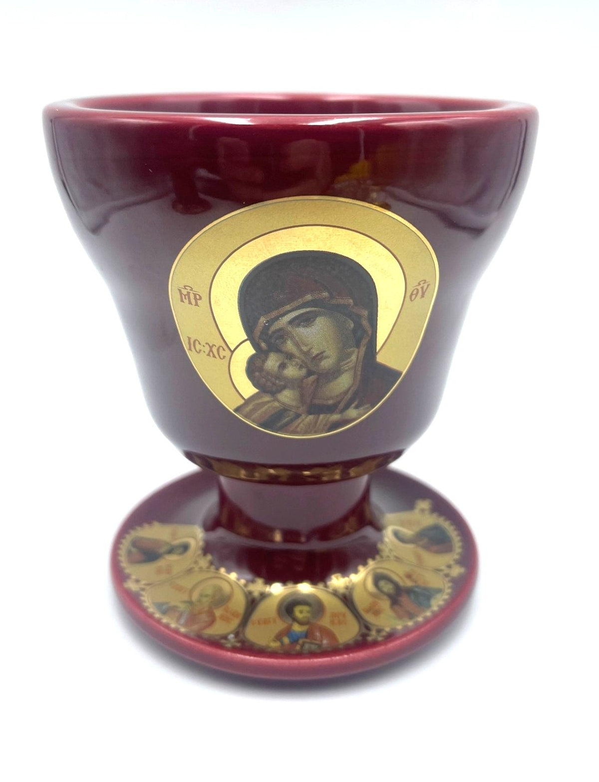 Ceramic Chalice Shaped Oil Vigil Lamp - Kandili (Deep Red)