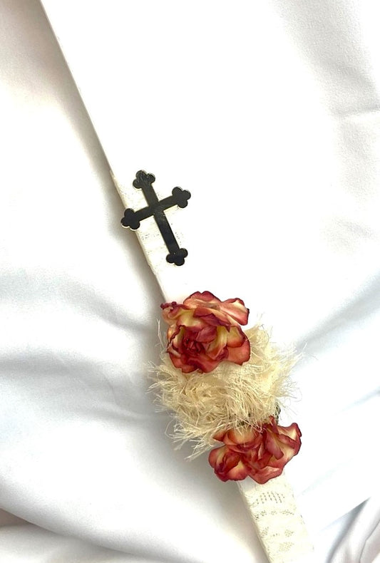Square Rose Lambatha /Palm Sunday Easter Candle 40cm (LARGE)
