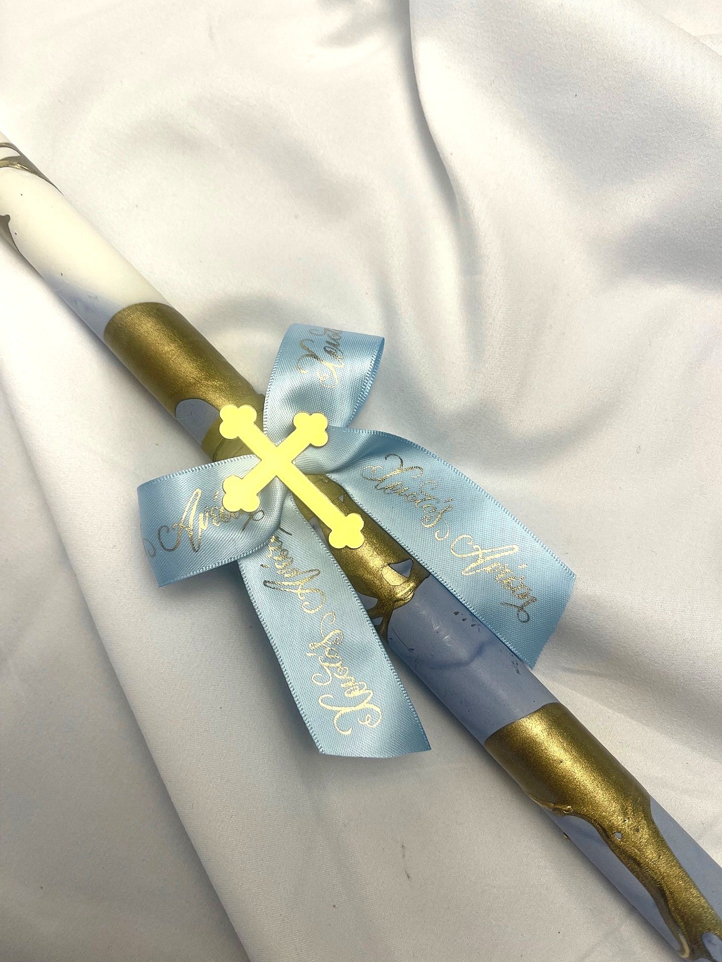 Xristos Anesti Blue Easter Candle Lambatha 40cm (LARGE)