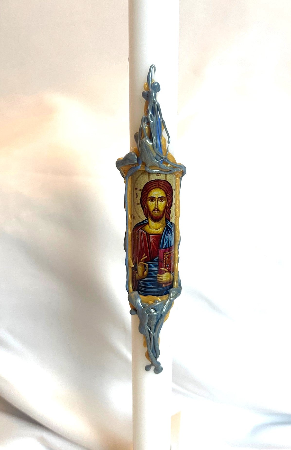 Byzantine Christ Icon Lambatha Easter Candle (Navy or White) 40cm (LARGE)