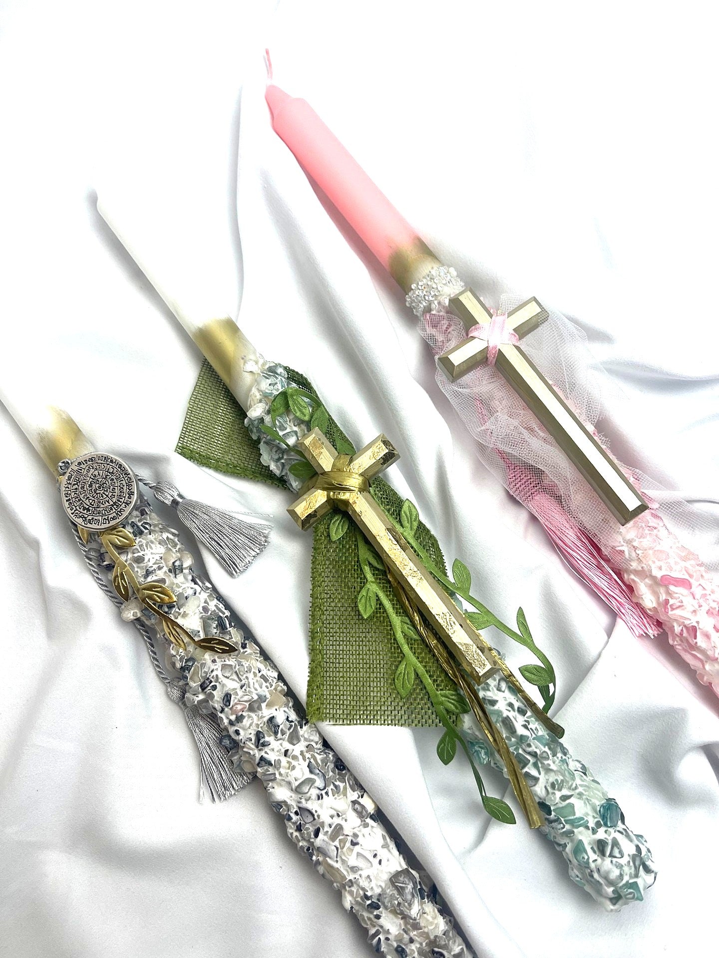 Textured Lambathes / Palm Sunday Easter Candles  3 Styles and Colours 40cm (LARGE)