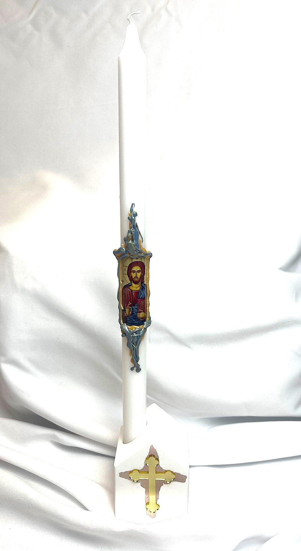 Byzantine Christ Icon Lambatha Easter Candle (Navy or White) 40cm (LARGE)