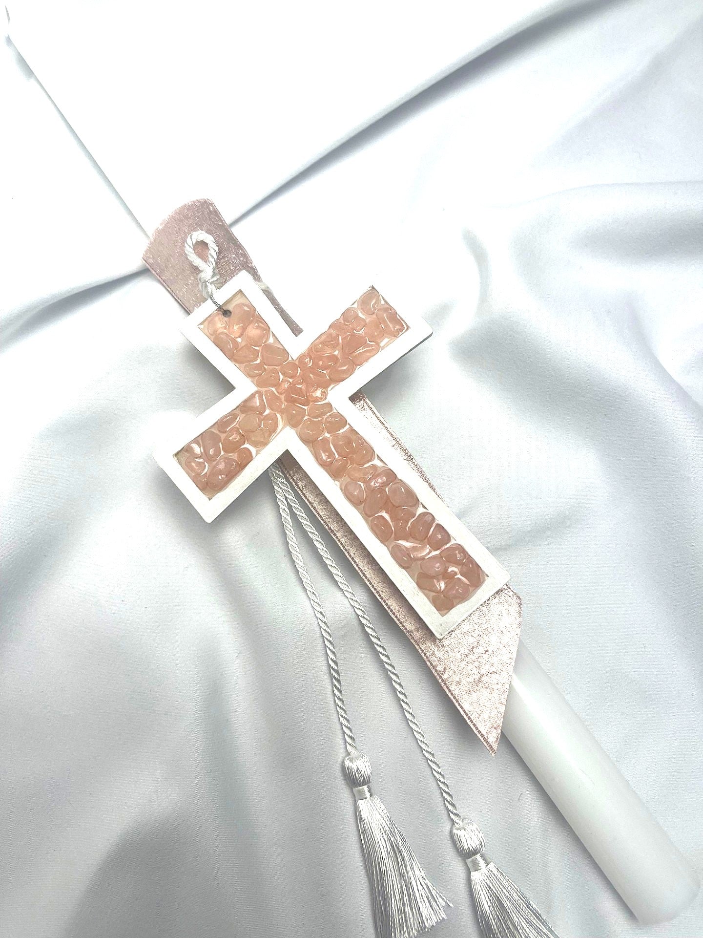 Gemstone Cross Lambatha / Palm Sunday Easter Candle 40cm (Large)