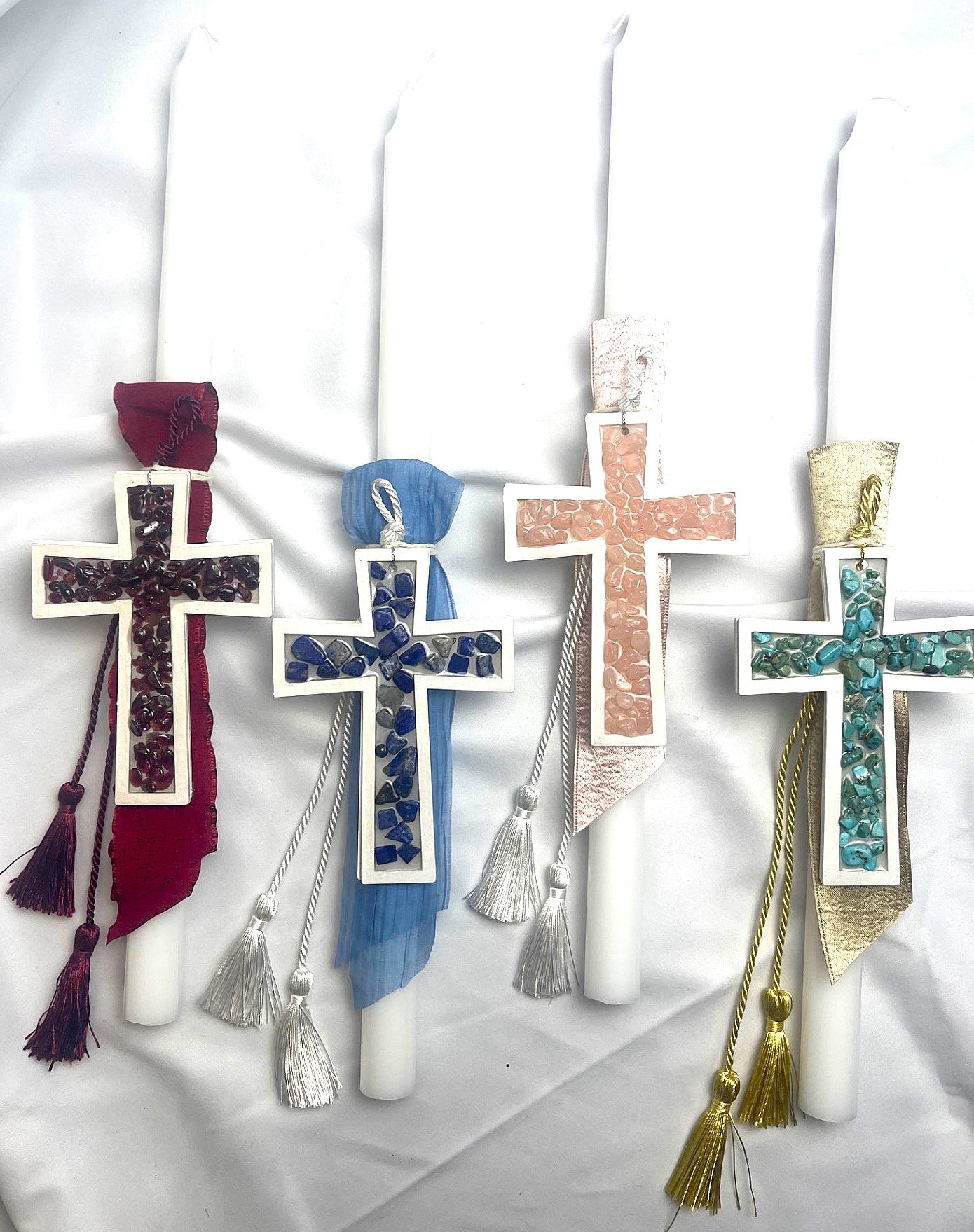 Gemstone Cross Lambatha / Palm Sunday Easter Candle 40cm (Large)