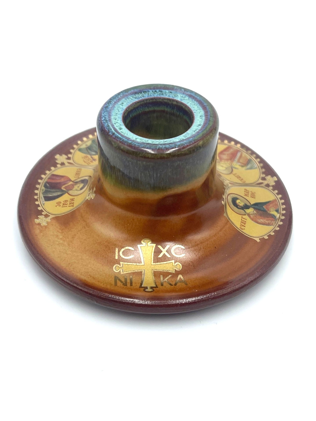 Ceramic Candle Holder  (Pale Blue/Brown)