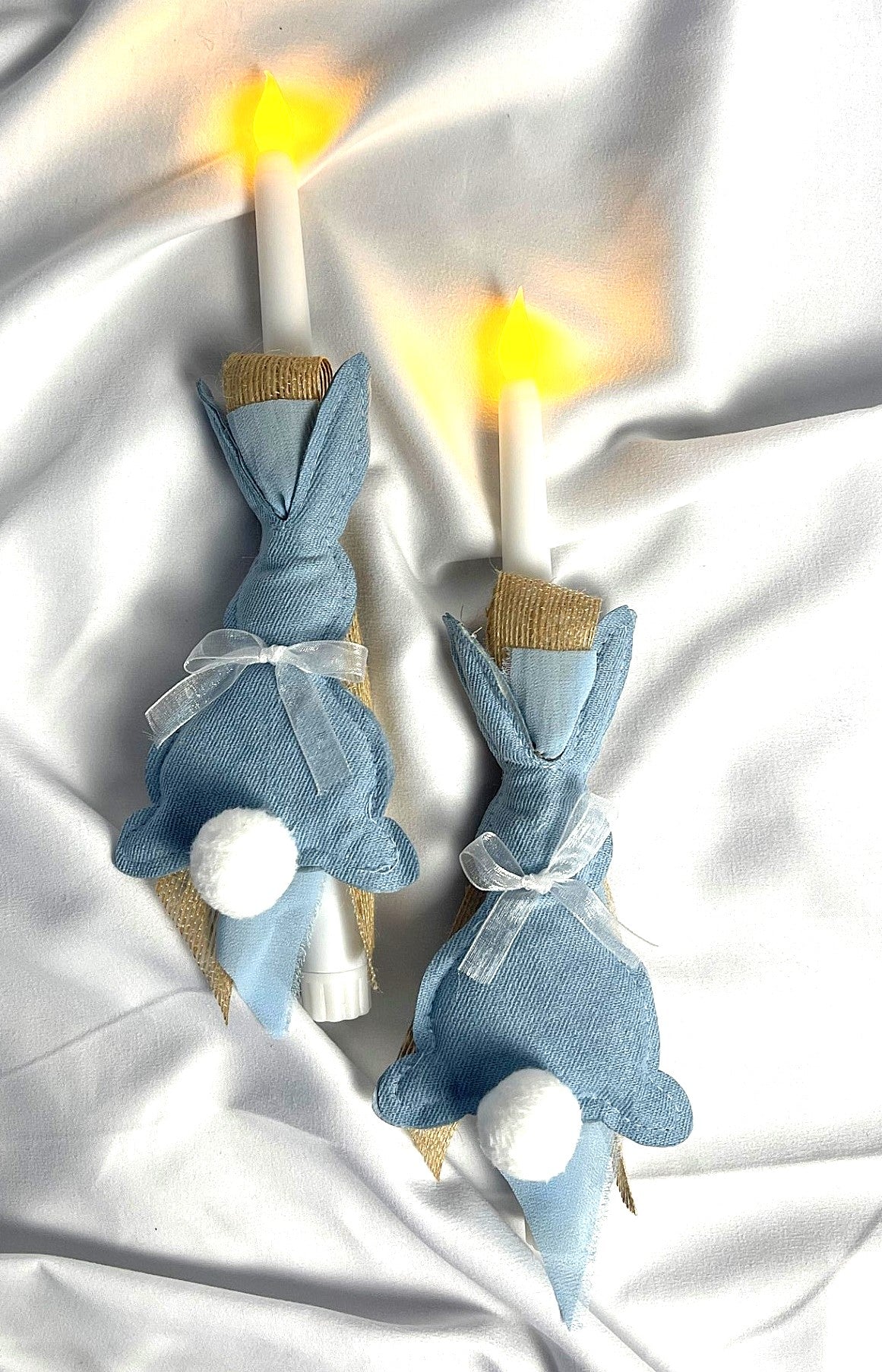Flameless Easter Candle - Stuffed Bunny Blue Lambatha / Palm Sunday 28cm (SMALL)