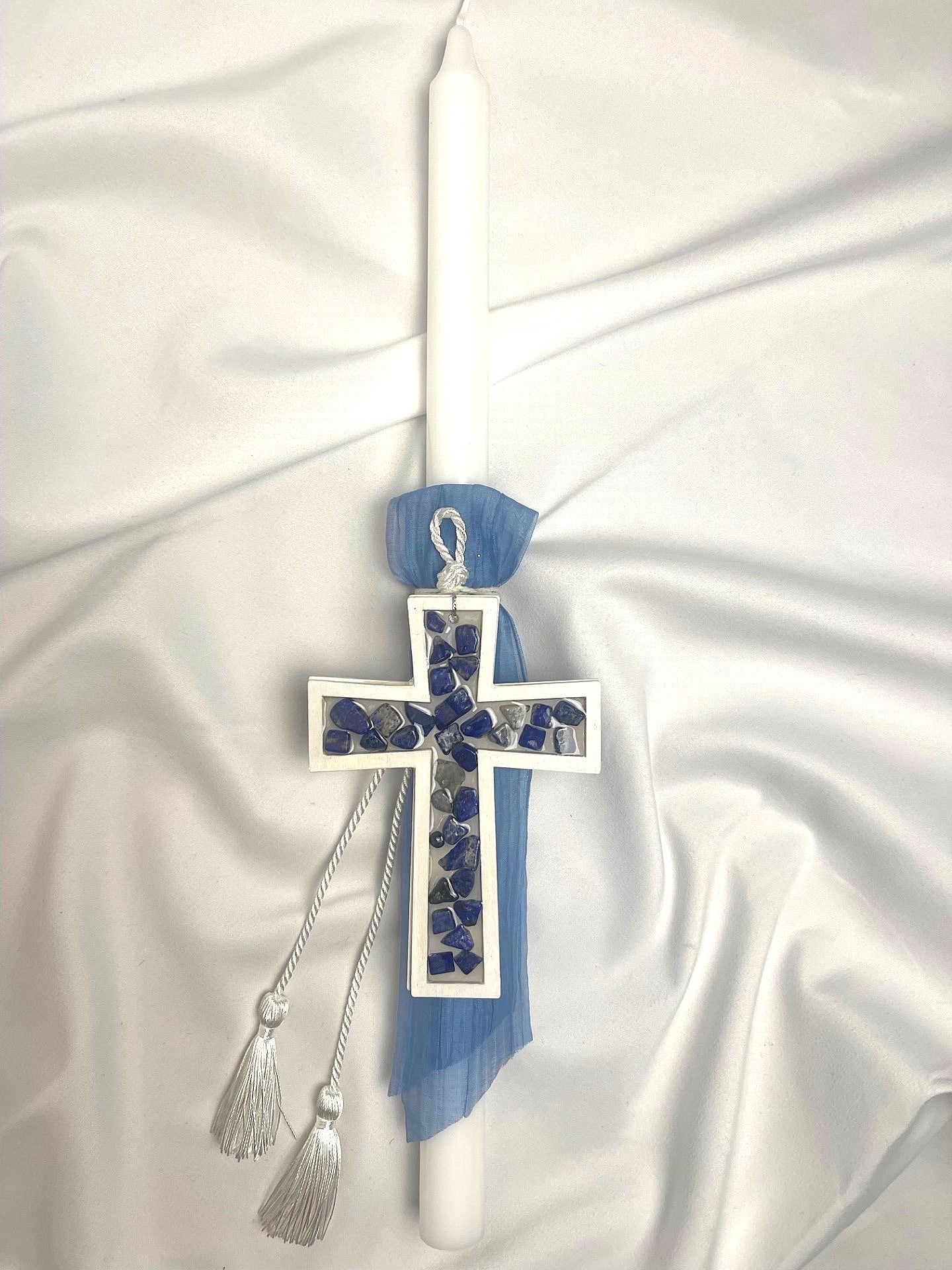 Gemstone Cross Lambatha / Palm Sunday Easter Candle 40cm (Large)