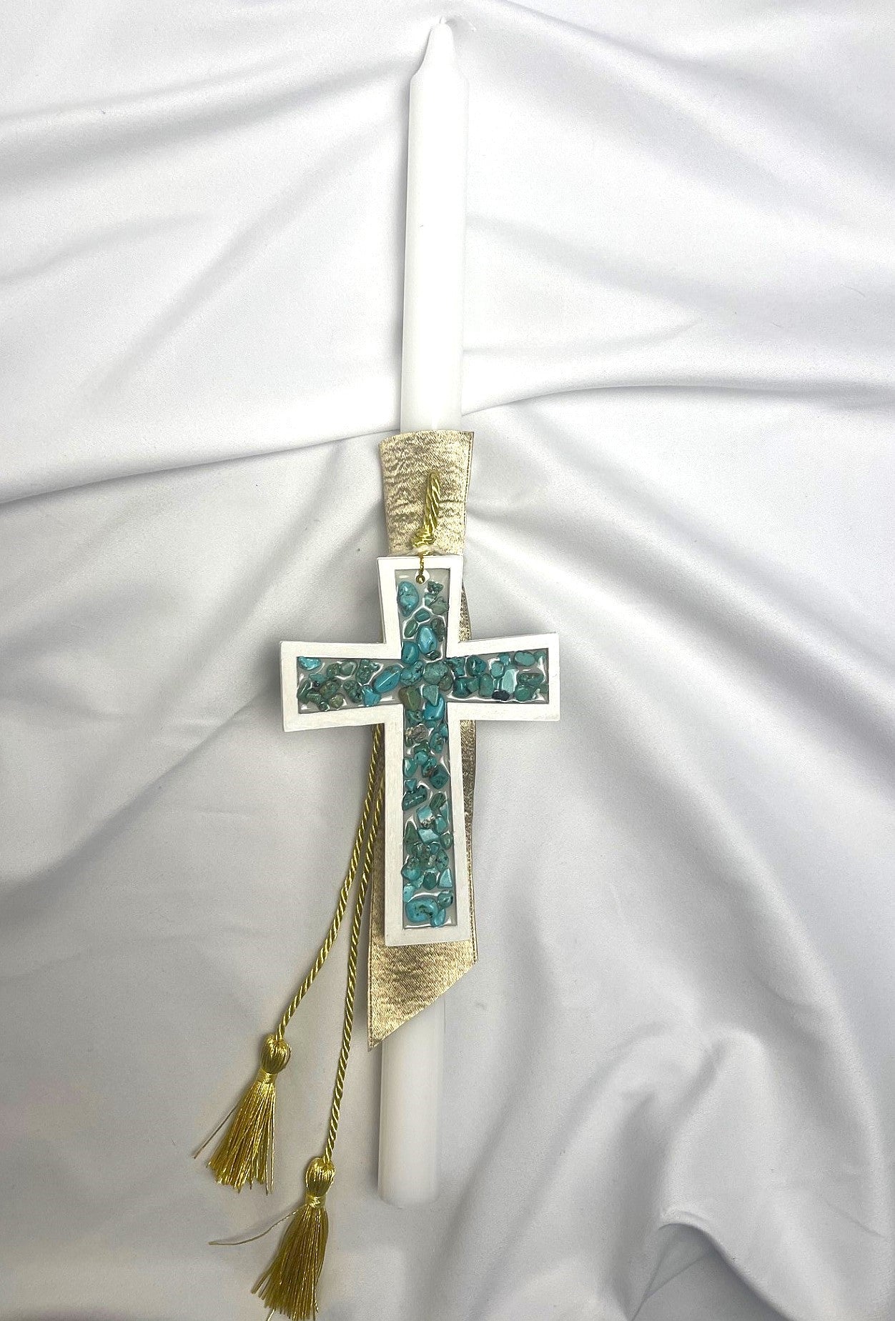 Gemstone Cross Lambatha / Palm Sunday Easter Candle 40cm (Large)