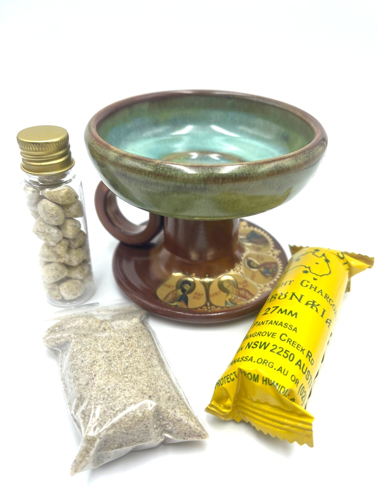 Ceramic Censor Livanistiri Set - Gold Leafed Icons (Pale Blue/Brown)