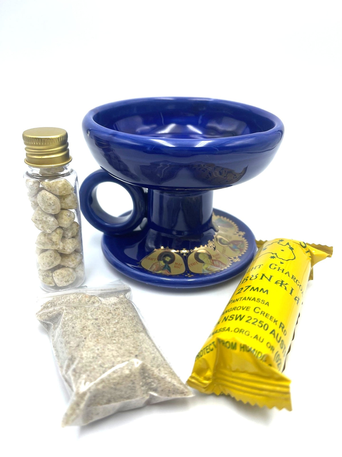 Ceramic Censor Livanistiri Set - Gold Leafed Icons (Royal Blue)