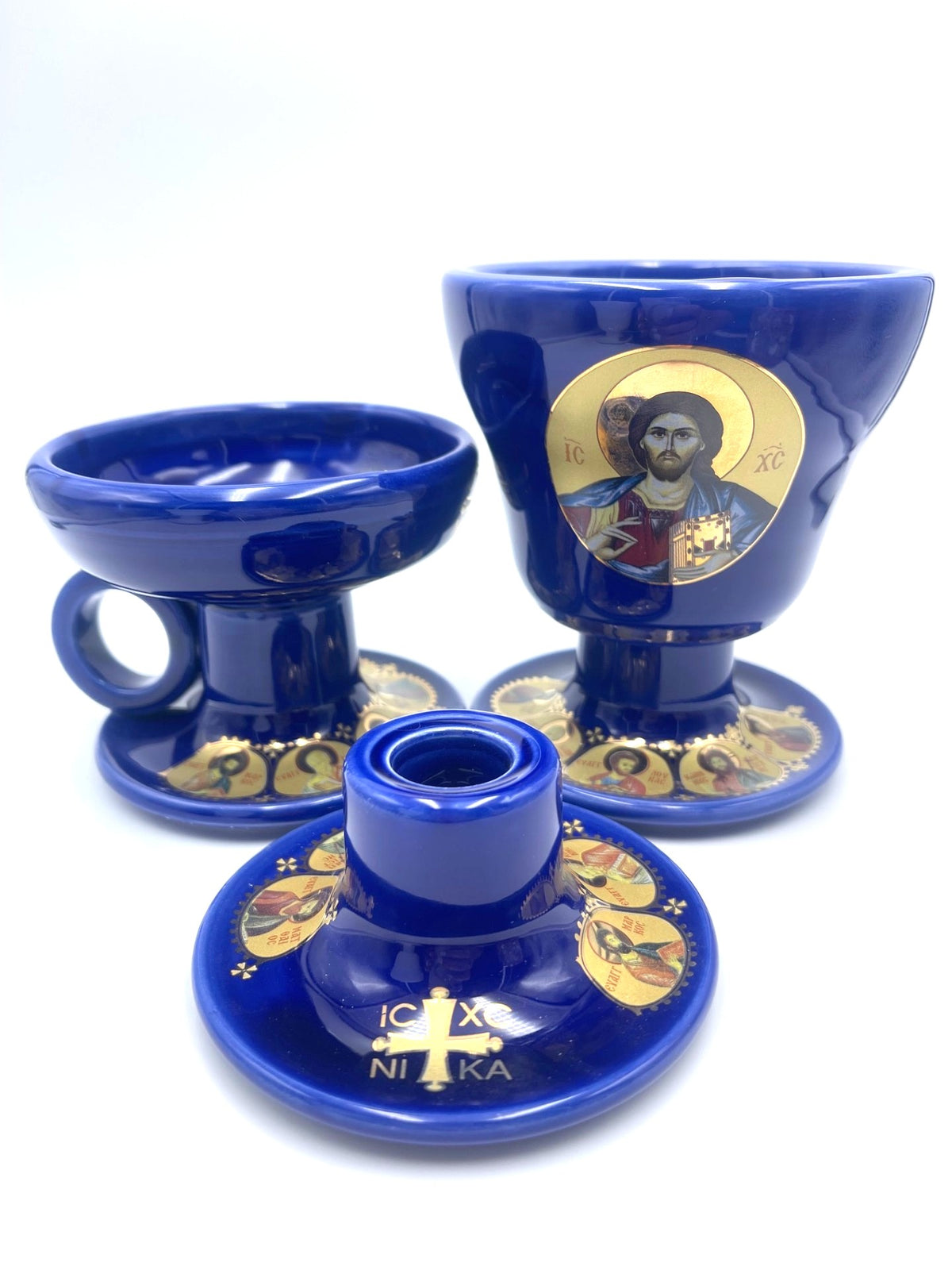 Ceramic Censor Livanistiri Set - Gold Leafed Icons (Royal Blue)