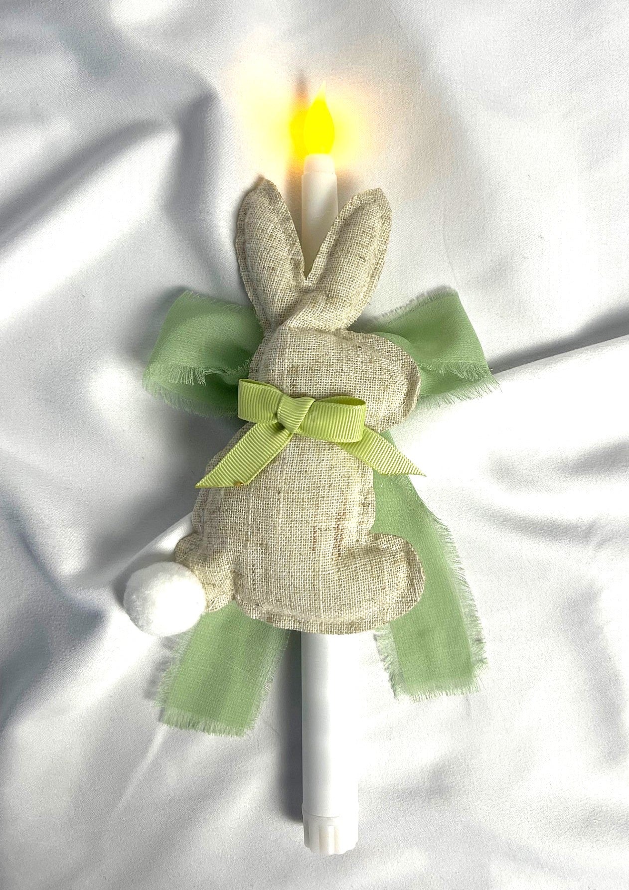 Flameless Easter Candle - Stuffed Bunny Green Lambatha / Palm Sunday 28cm (SMALL)