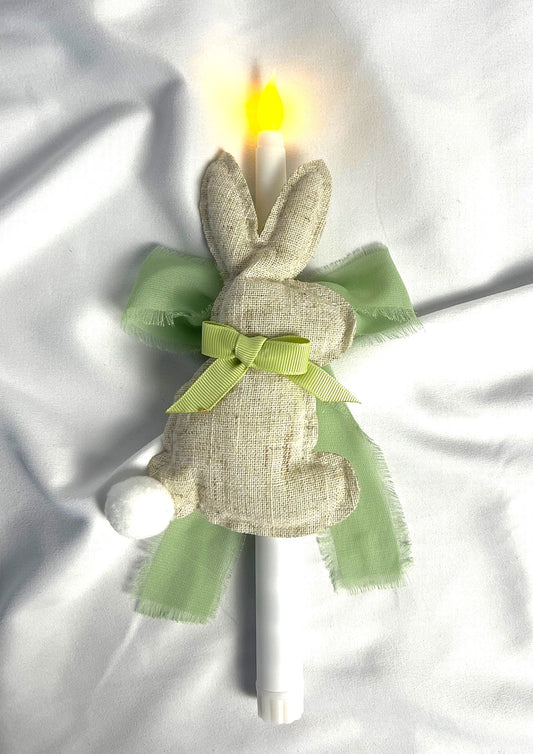 Flameless Easter Candle - Stuffed Bunny Green Lambatha / Palm Sunday 28cm (SMALL)