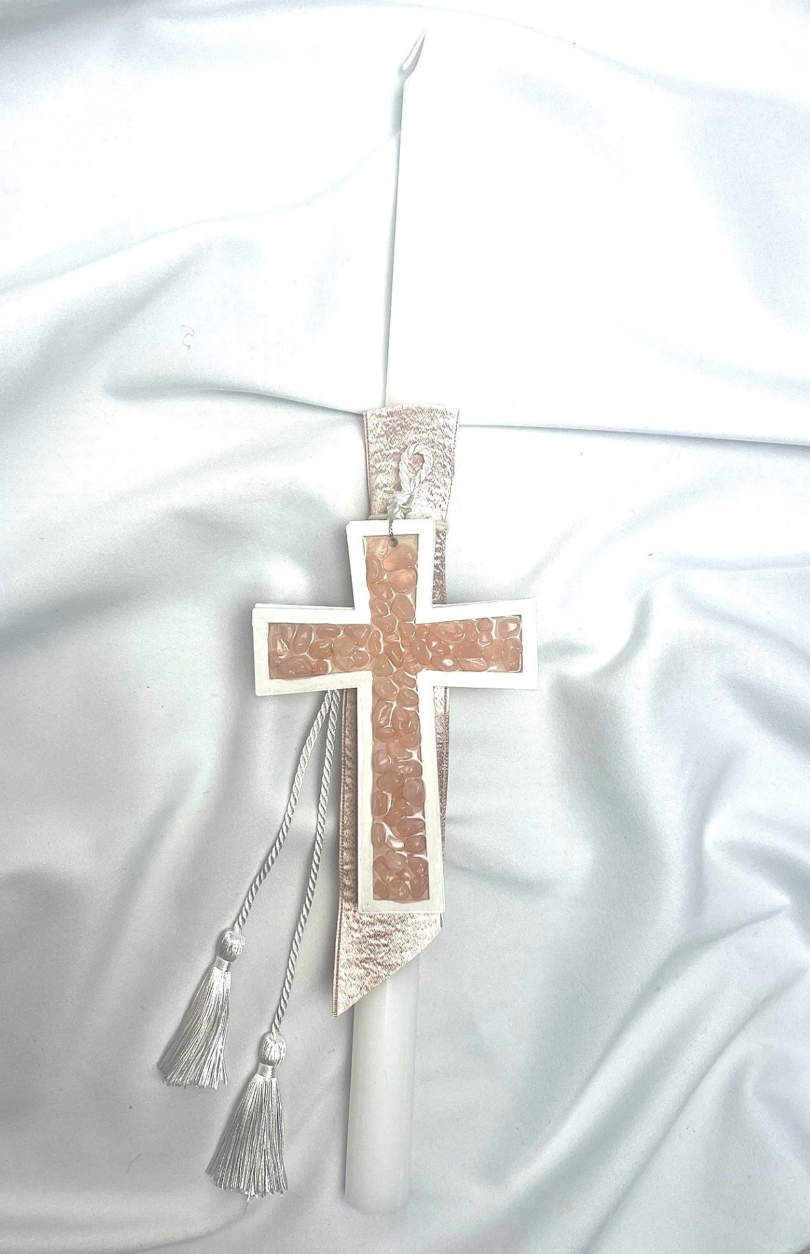 Gemstone Cross Lambatha / Palm Sunday Easter Candle 40cm (Large)