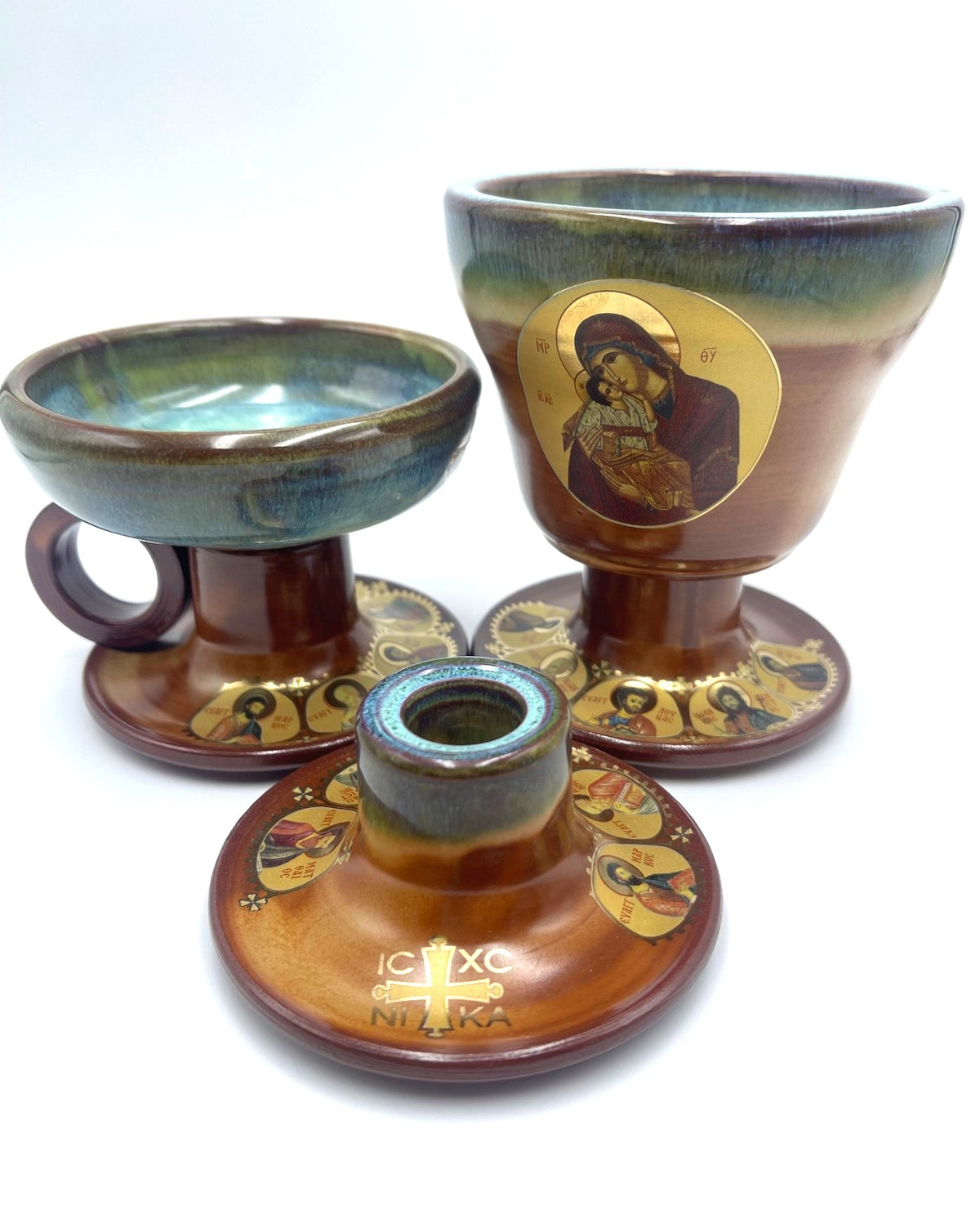 Ceramic Censor Livanistiri Set - Gold Leafed Icons (Pale Blue/Brown)