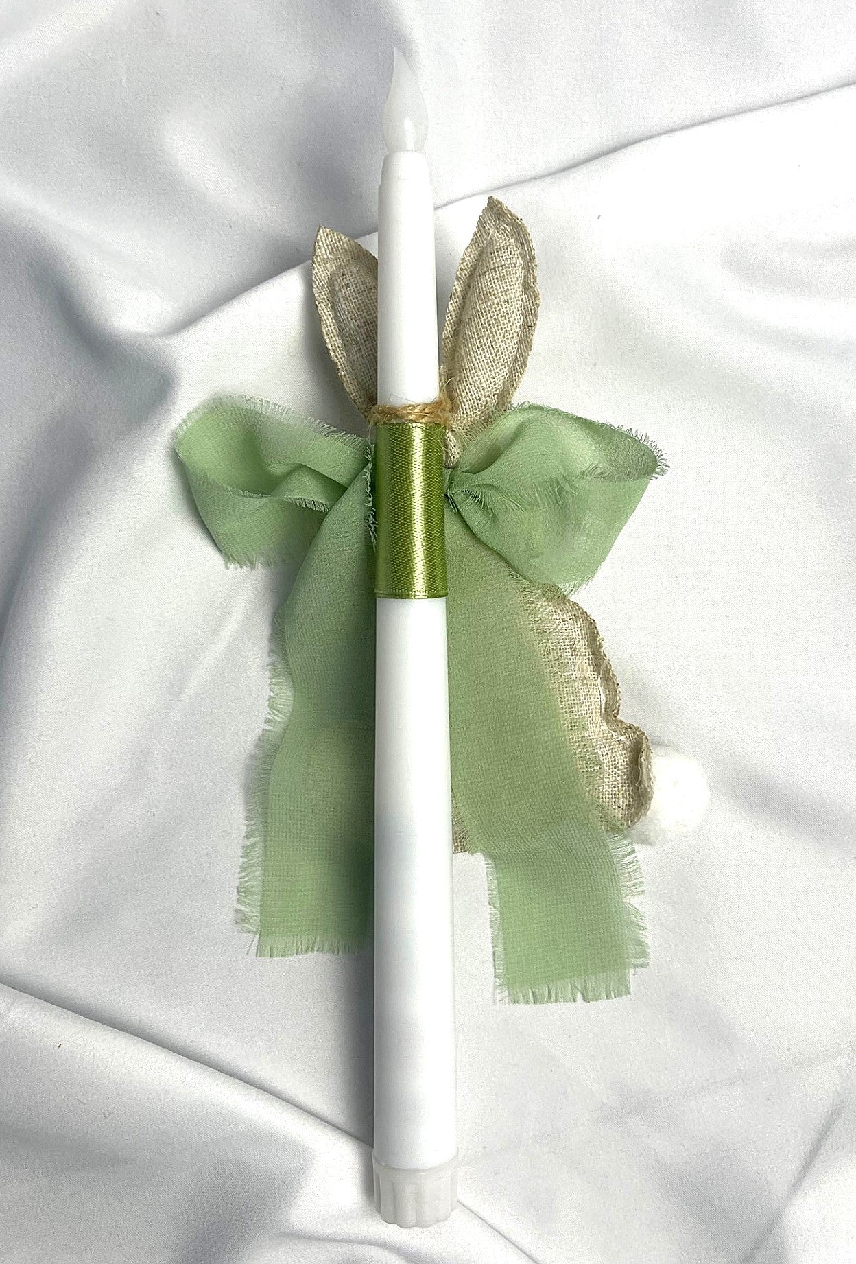 Flameless Easter Candle - Stuffed Bunny Green Lambatha / Palm Sunday 28cm (SMALL)