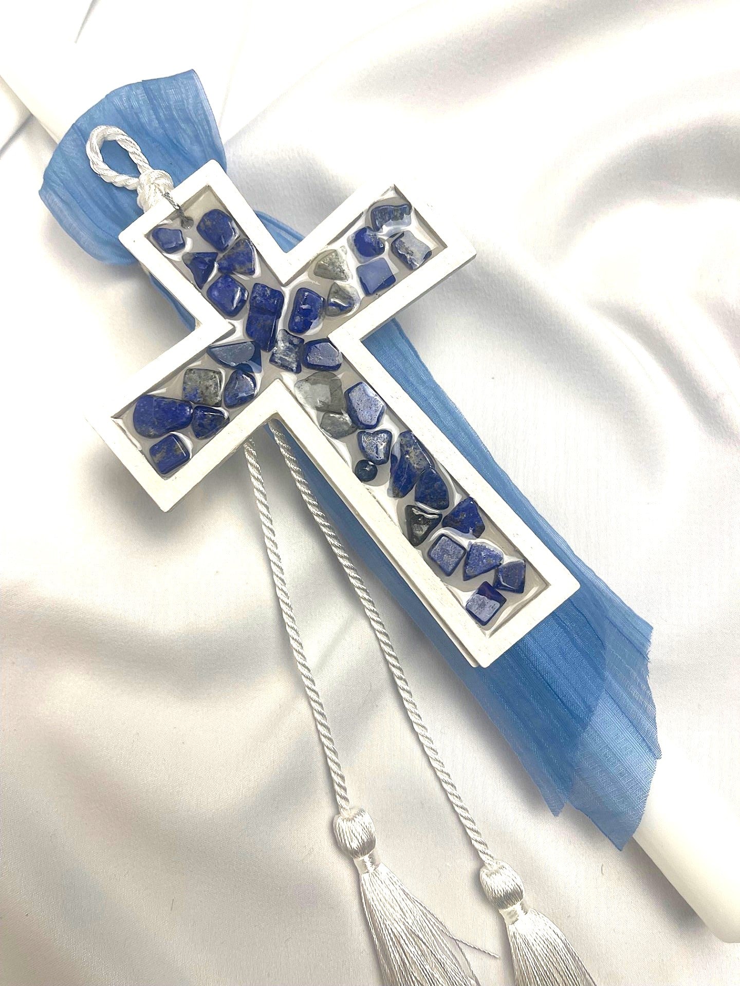 Gemstone Cross Lambatha / Palm Sunday Easter Candle 40cm (Large)