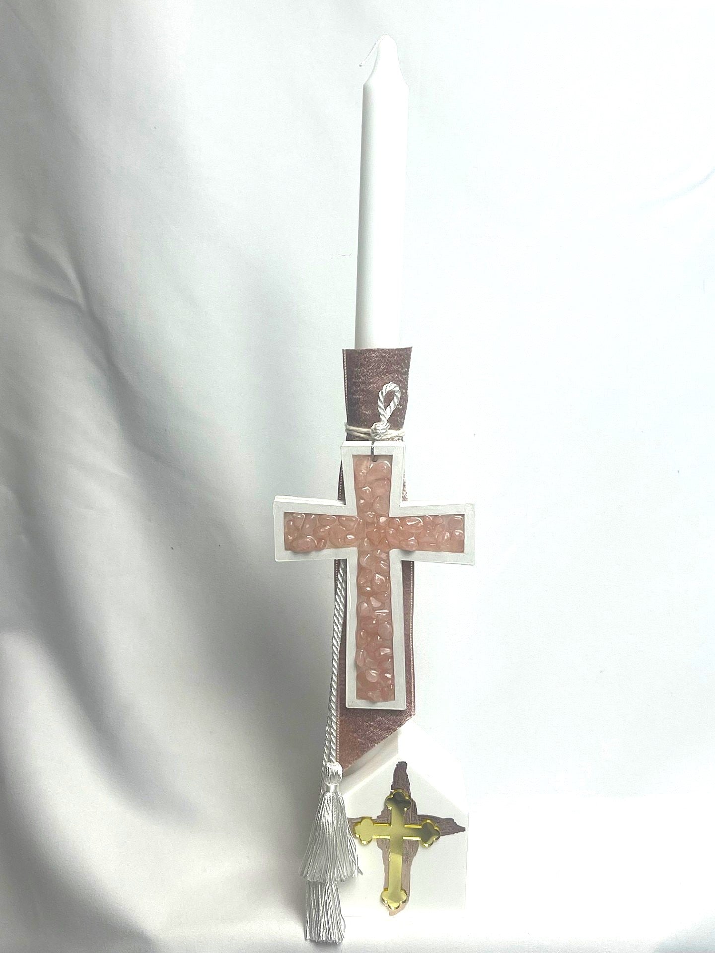 Gemstone Cross Lambatha / Palm Sunday Easter Candle 40cm (Large)