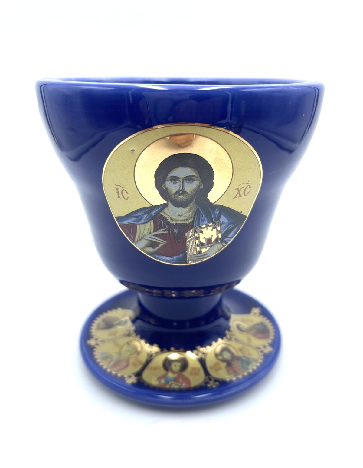Ceramic Chalice Shaped Oil Vigil Lamp - Kandili (Royal Blue)
