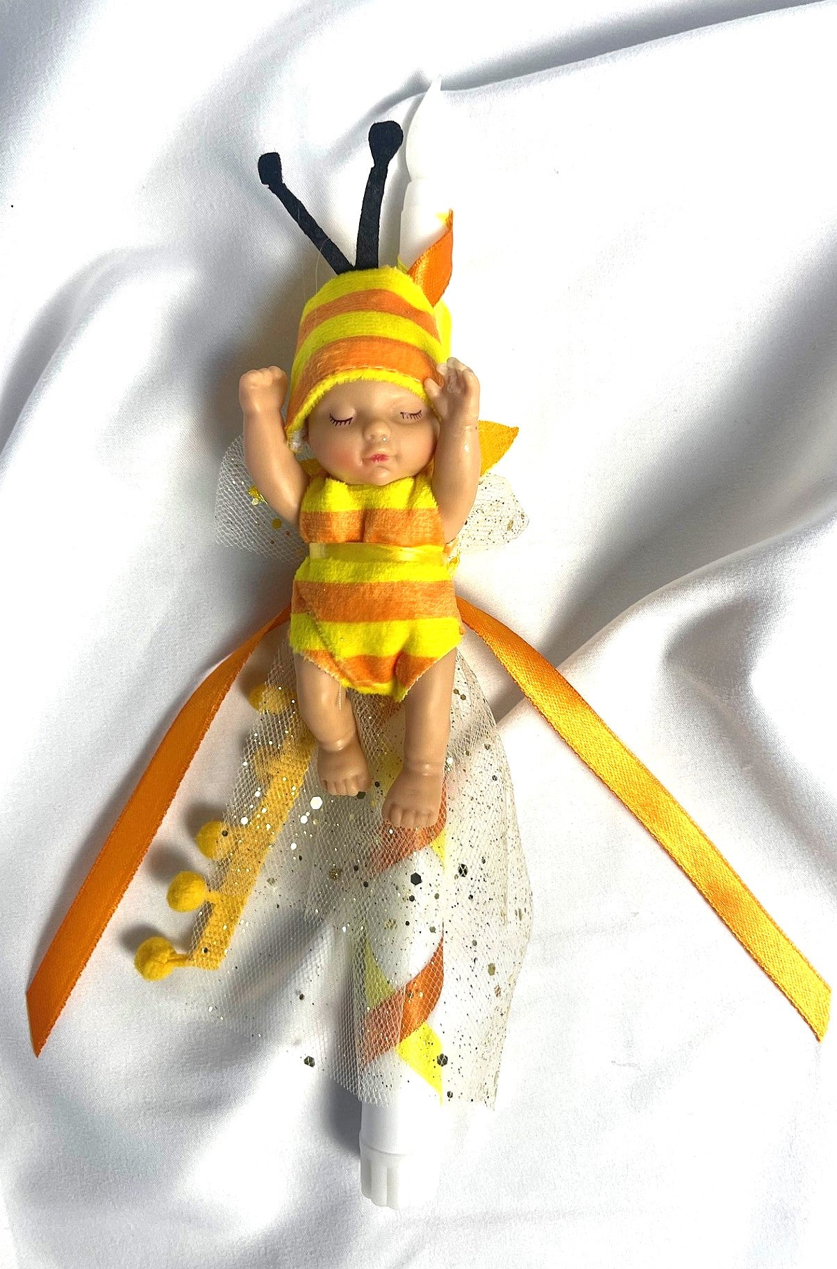 Flameless Battery Easter Candle - Baby Figurines - Lambatha / Palm Sunday 28cm (SMALL)