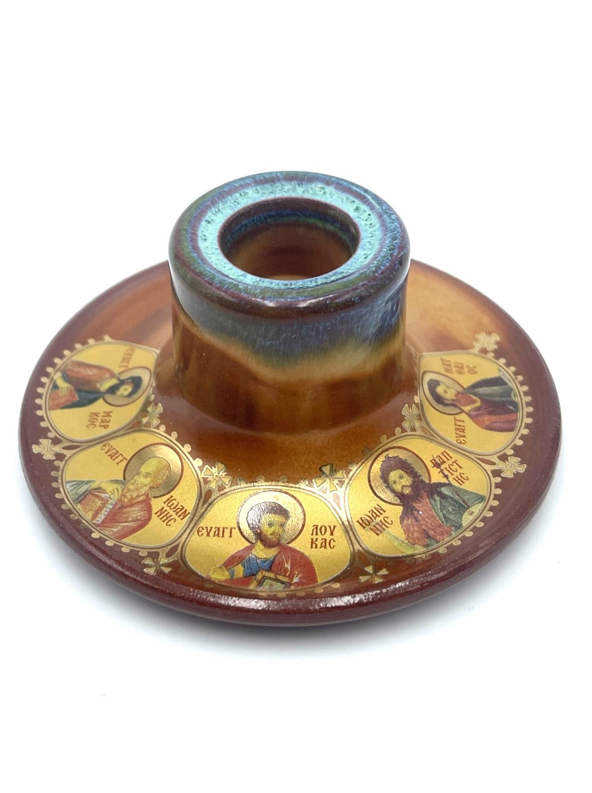 Ceramic Candle Holder  (Pale Blue/Brown)