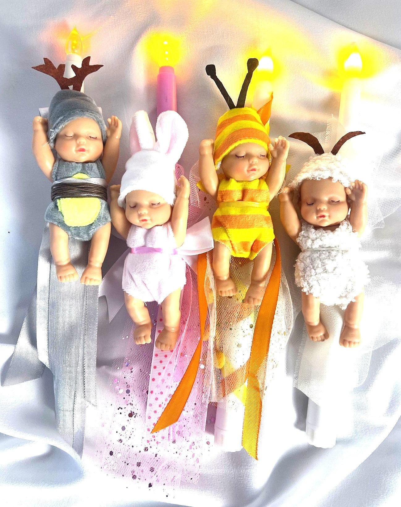 Flameless Battery Easter Candle - Baby Figurines - Lambatha / Palm Sunday 28cm (SMALL)
