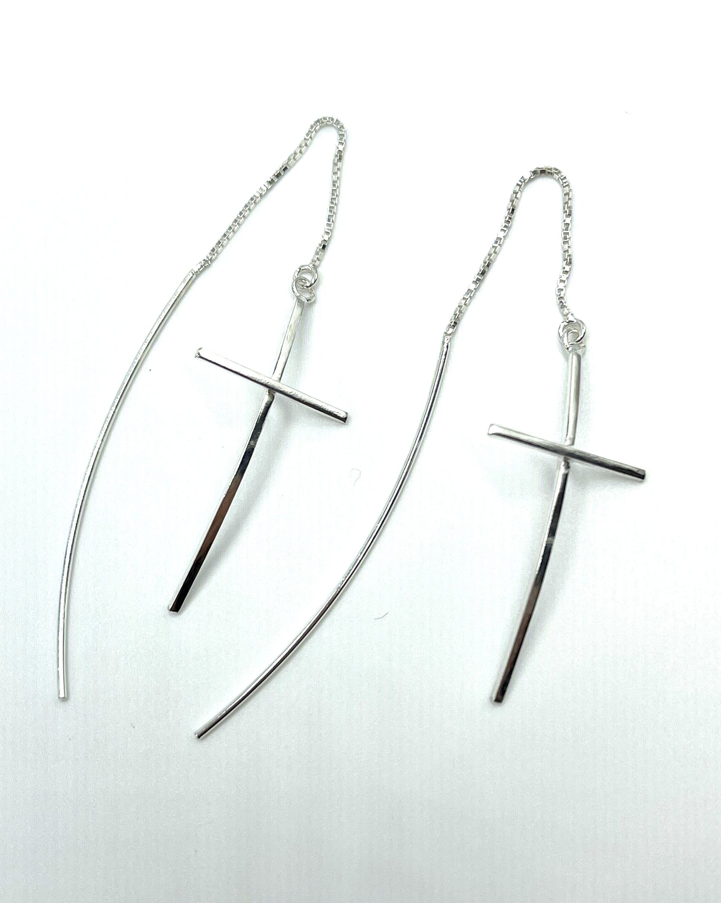 925 Sterling Silver Large Cross Threader Earrings -  Women's - Christian Jewellery -  Faith -  Religious - Gift for her